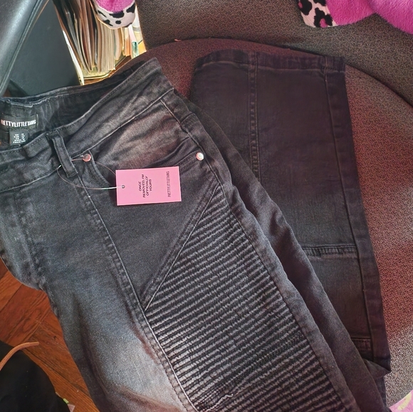 Pretty Little Thing Shape Black Stretch Denim Seam Biker Skinny Jeans Size 14 - Picture 3 of 7